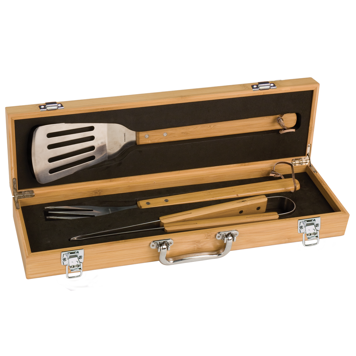 3-Piece Bamboo BBQ Set in Bamboo Case