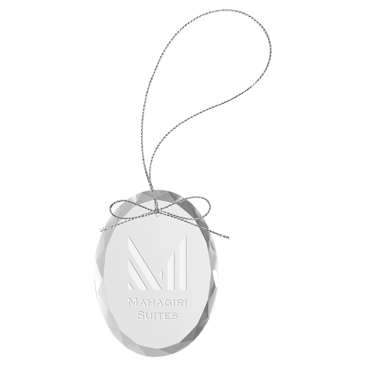 3 1/4" clear oval glass ornament with silver string