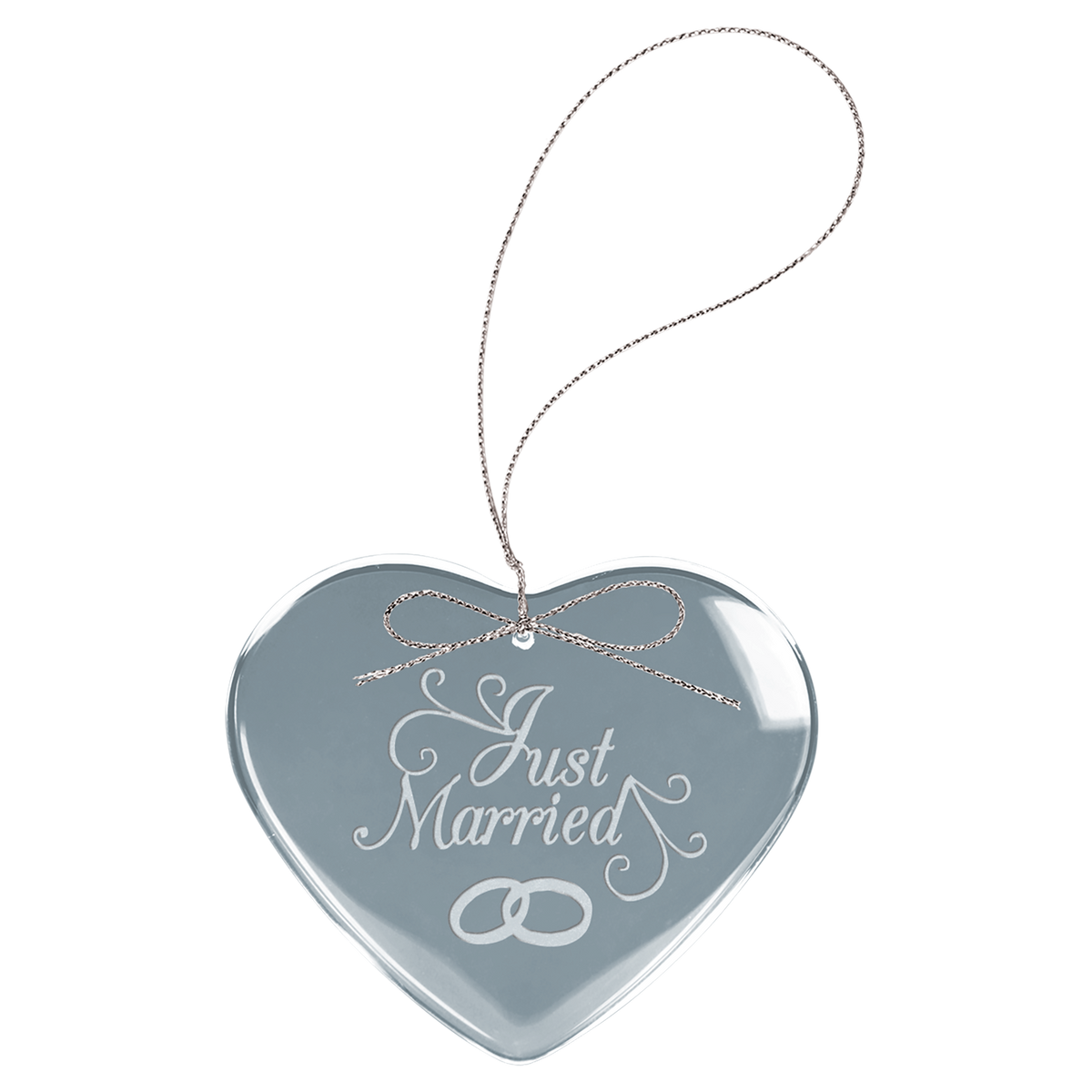 3" clear heart glass ornament with silver string