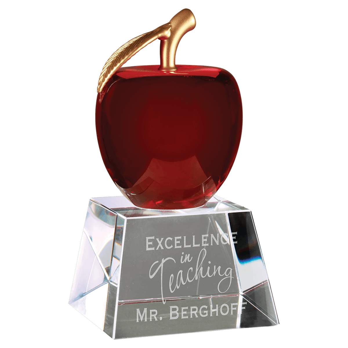 6" Red Crystal Apple Award with Clear Base