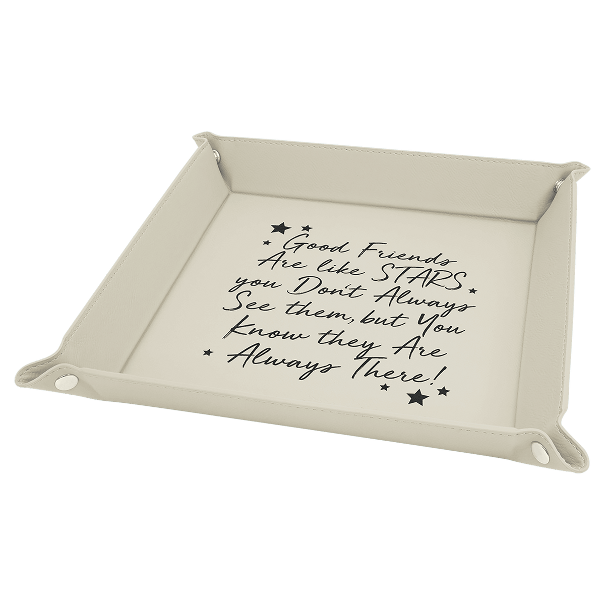 9" x 9" White/Black Laserable Leatherette Snap Up Tray with Silver Snaps
