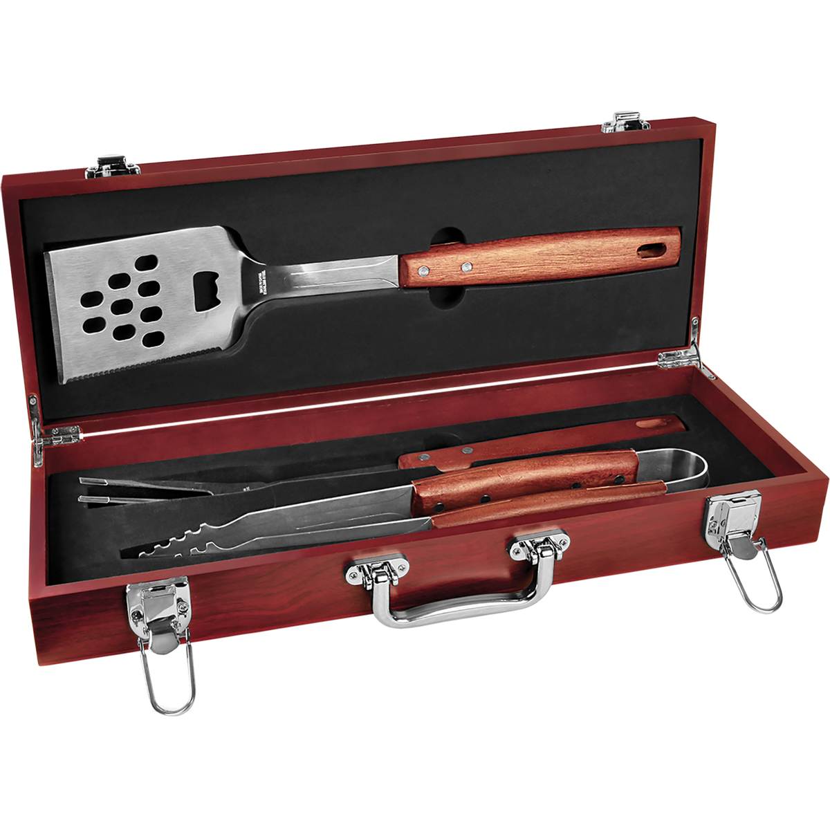 3-Piece BBQ Set in Rosewood-Finish Case