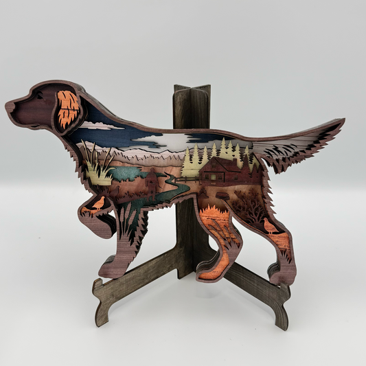 Layered hunting dog silhouette wood artwork