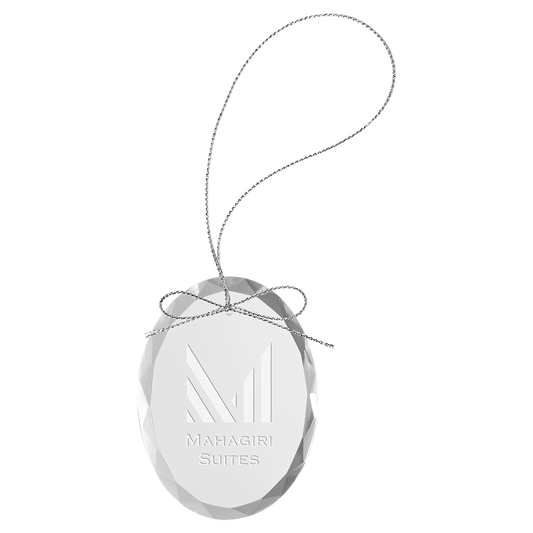 3 1/4" clear oval glass ornament with silver string