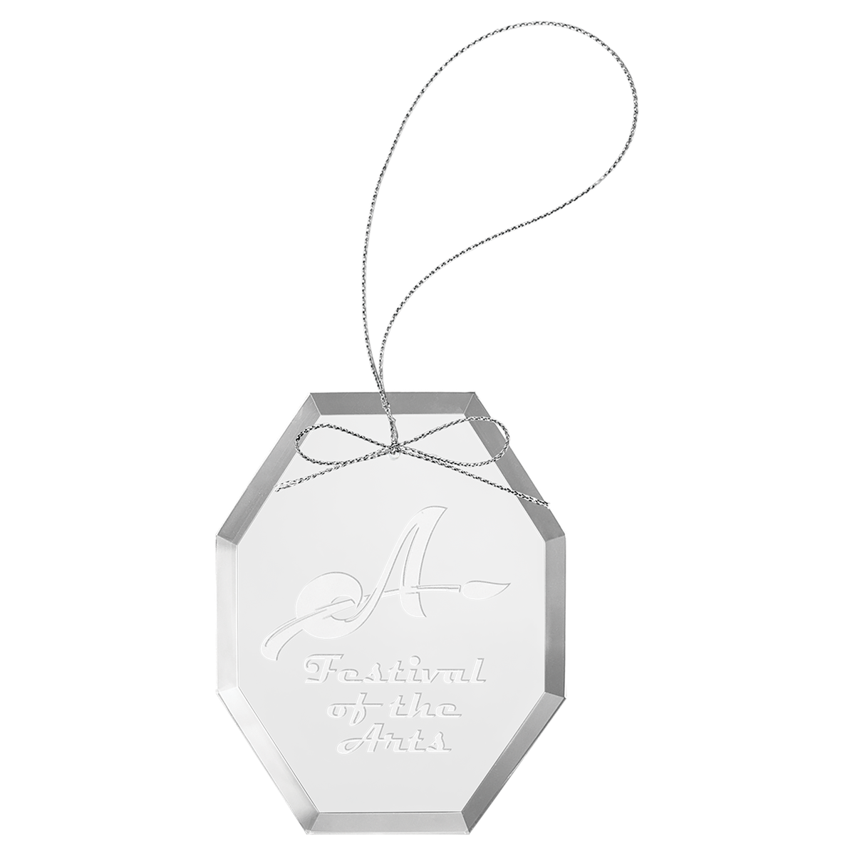 3 3/4" clear octagon glass ornament with silver string