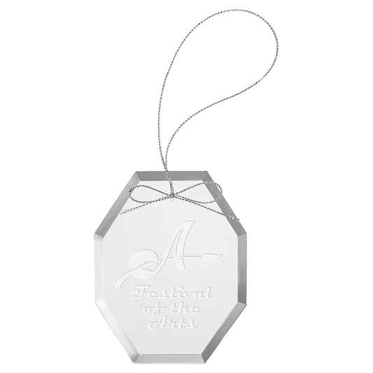 3 3/4" clear octagon glass ornament with silver string