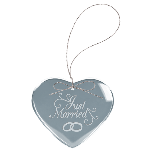 3" clear heart glass ornament with silver string