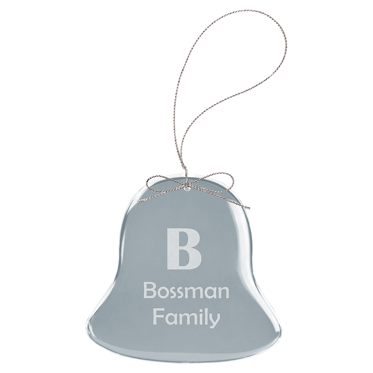 3" clear bell glass ornament with silver string