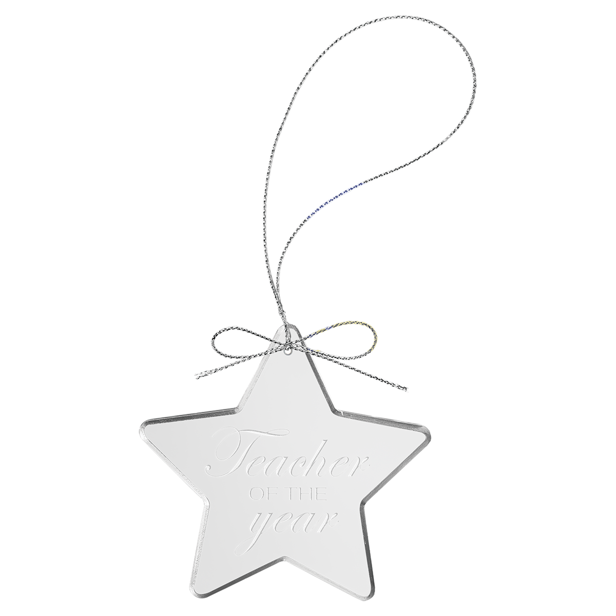 3 1/4" clear star glass ornament with silver string