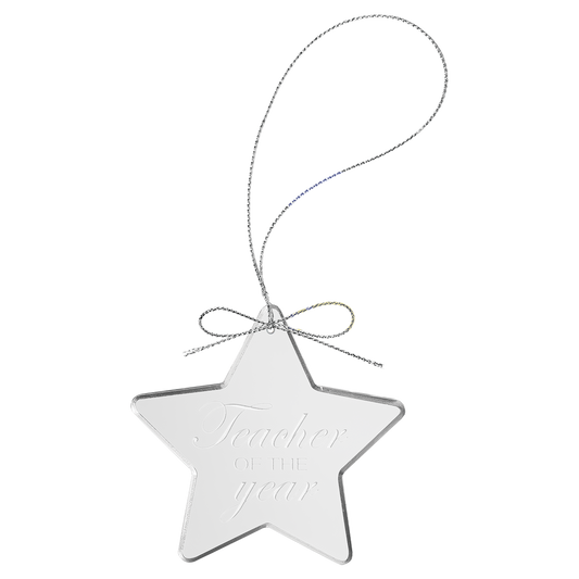 3 1/4" clear star glass ornament with silver string