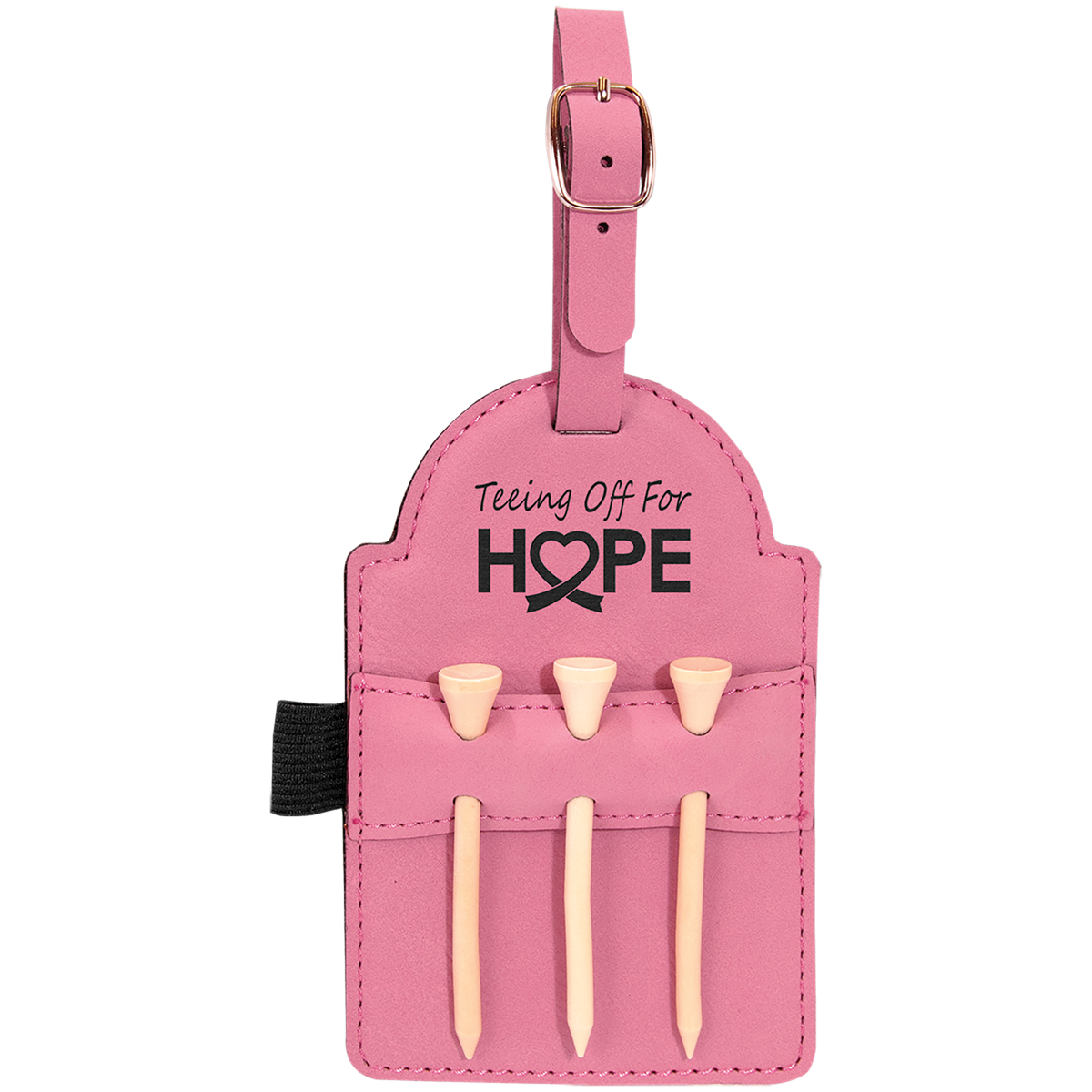5" x 3 1/4" Pink Laserable Leatherette Golf Bag Tag with 3 Wooden Tees