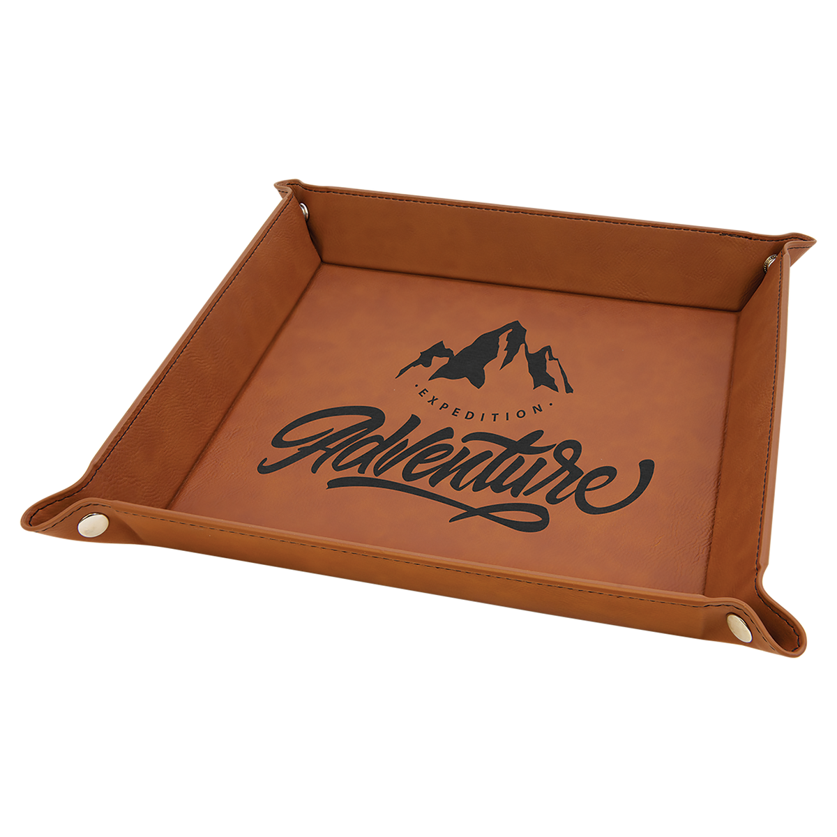9" x 9" Rawhide Laserable Leatherette Snap Up Tray with Silver Snaps